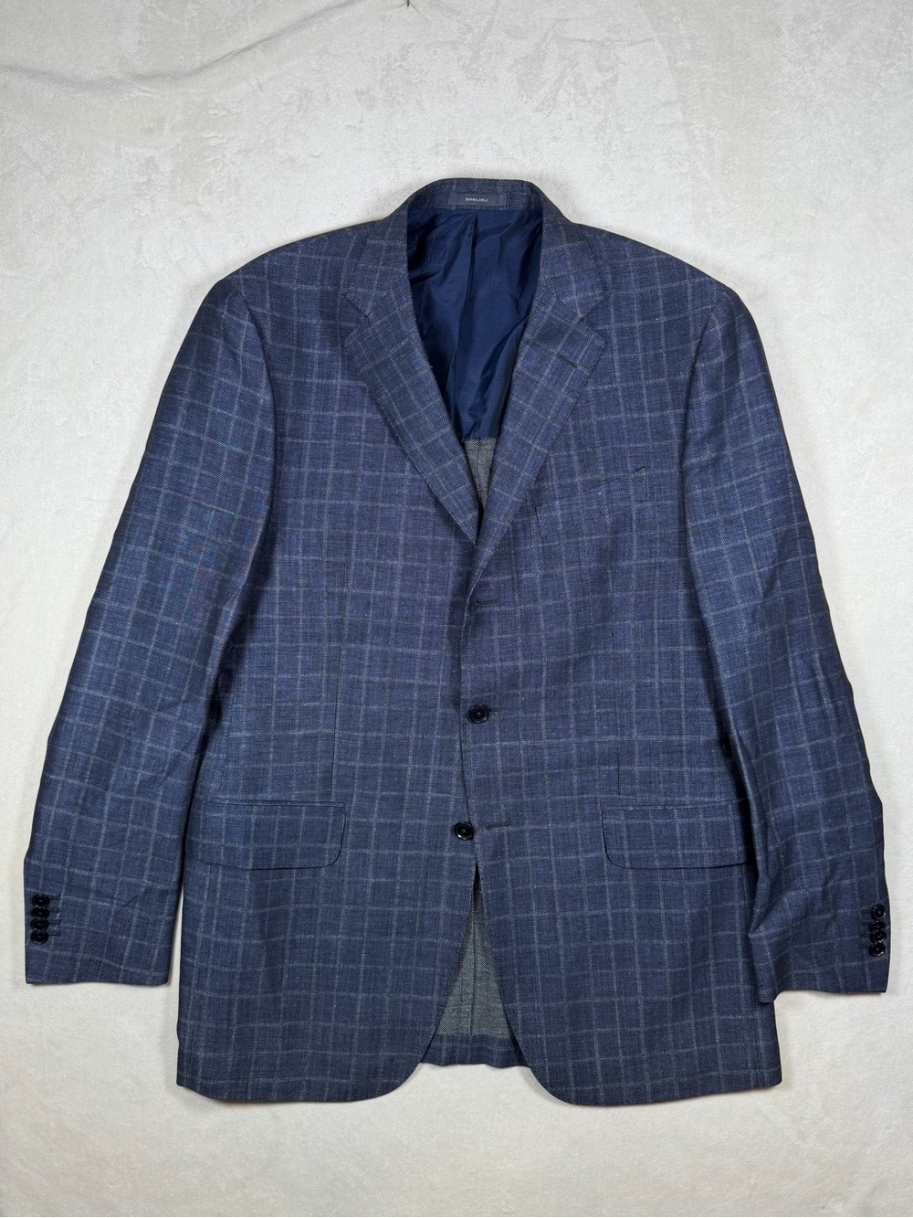 Boglioli 54EU 44R Wool Linen Blend Blue Windowpane 2 Vent 3/2 Roll Sport Coat